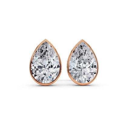 Rose Gold Martini Bezel Pear Lab Grown Diamond Stud Earrings, front view