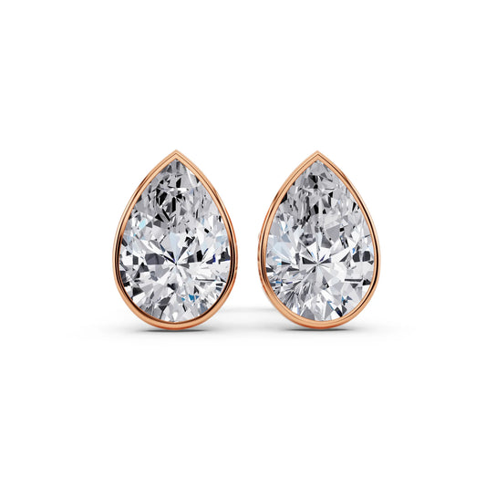 Rose Gold Martini Bezel Pear Lab Grown Diamond Stud Earrings, front view