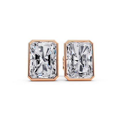Rose Gold Martini Bezel Radiant Lab Grown Diamond Stud Earrings, front view