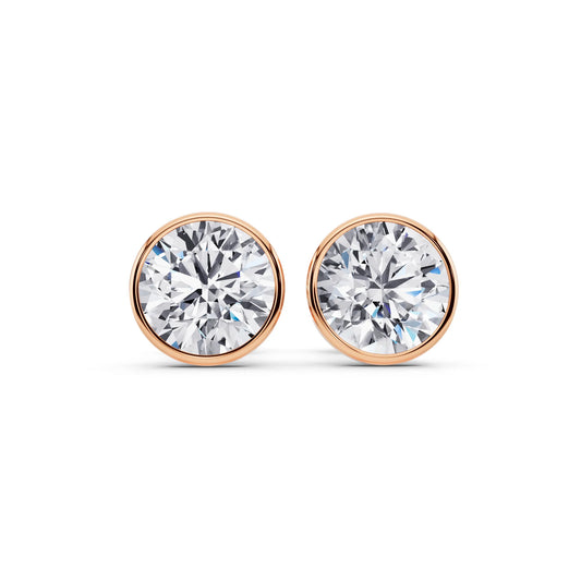 Rose Gold Martini Bezel Round Lab Grown Diamond Stud Earrings, front view