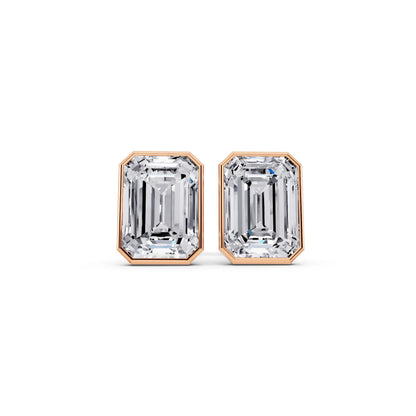 Rose Gold Martini Bezel Emerald Lab Grown Diamond Stud Earrings, front view