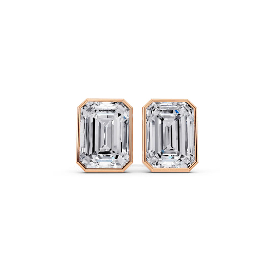 Rose Gold Martini Bezel Emerald Lab Grown Diamond Stud Earrings, front view