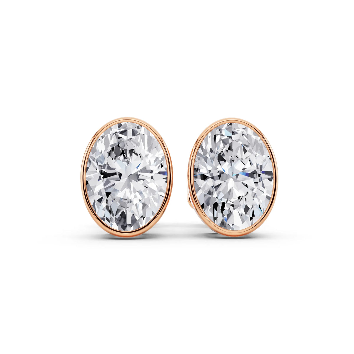 Rose Gold Bezel Oval Lab Grown Diamond Stud Earrings, front view