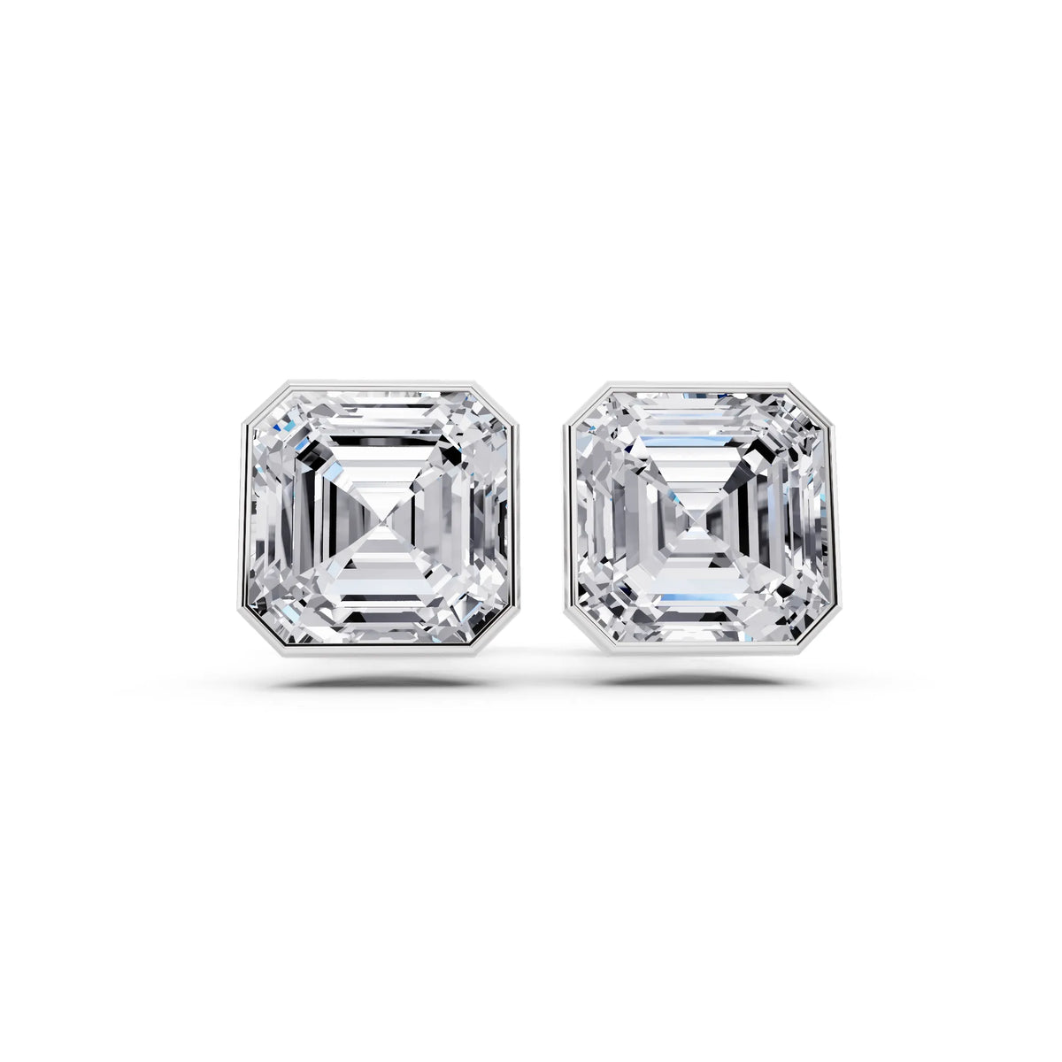 Martini Bezel Asscher Lab Grown Diamond Stud Earrings, front view