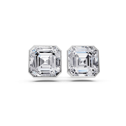 Martini Bezel Asscher Lab Grown Diamond Stud Earrings, front view