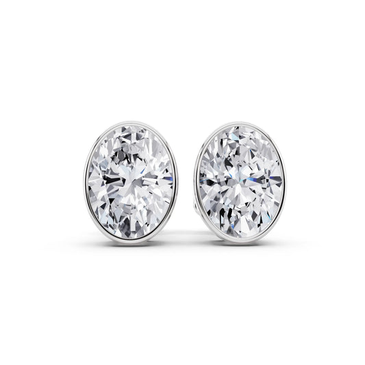 Bezel Oval Lab Grown Diamond Stud Earrings, front view