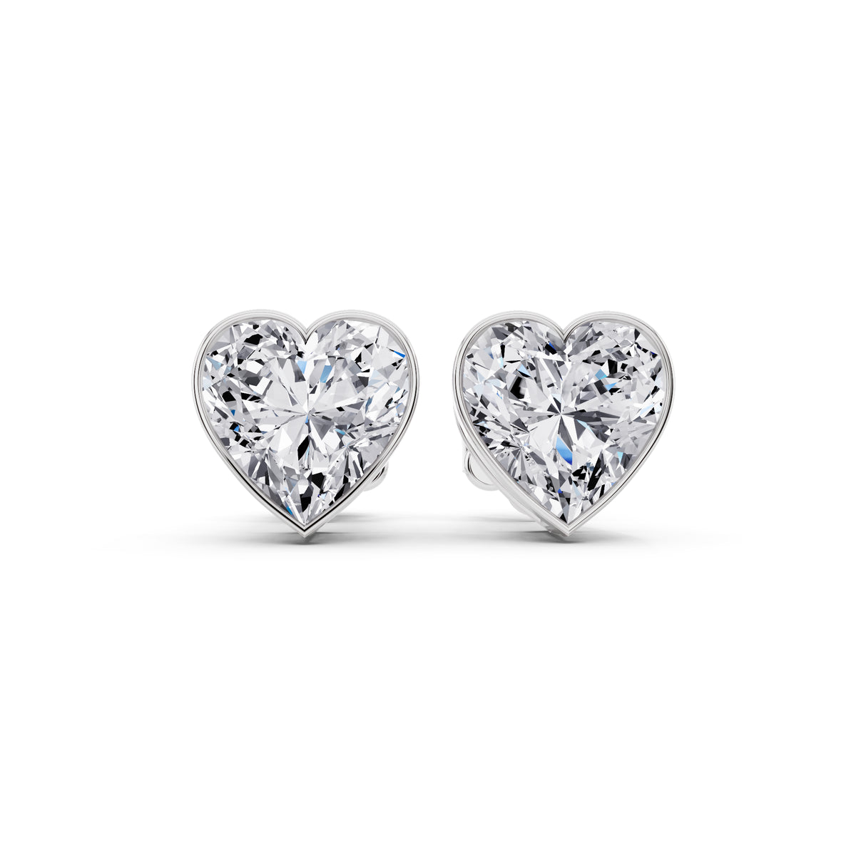Bezel heart cut diamond stud earrings front view