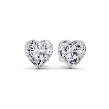 Bezel heart cut diamond stud earrings front view