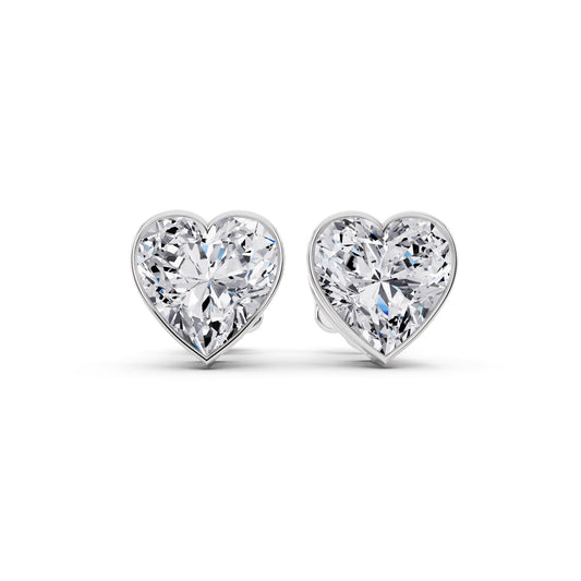 Bezel heart cut diamond stud earrings front view