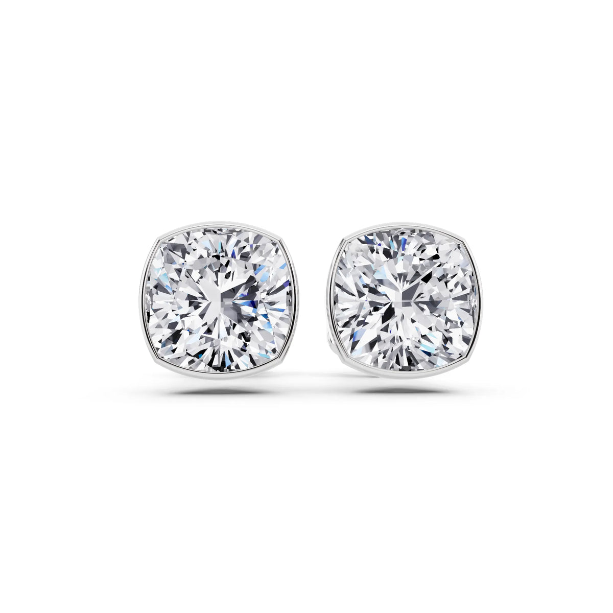 Martini Bezel Cushion Lab Grown Diamond Stud Earrings, front view