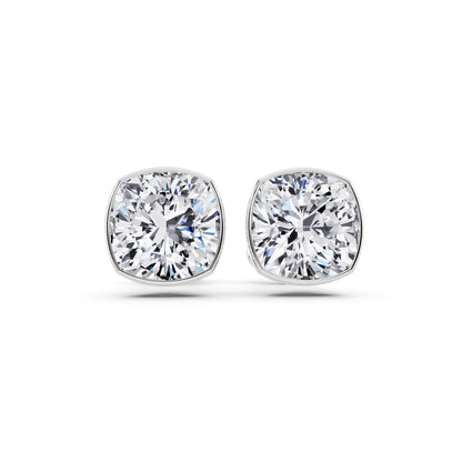 Martini Bezel Cushion Lab Grown Diamond Stud Earrings, front view