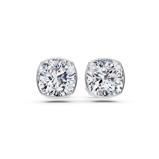 Martini Bezel Cushion Lab Grown Diamond Stud Earrings, front view