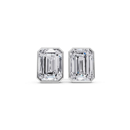 Martini Bezel Emerald Lab Grown Diamond Stud Earrings, front view
