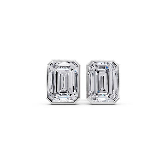 Martini Bezel Emerald Lab Grown Diamond Stud Earrings, front view