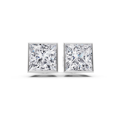Bezel Princess Lab Grown Diamond Stud Earrings, front view