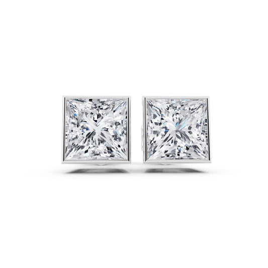 Bezel Princess Lab Grown Diamond Stud Earrings, front view