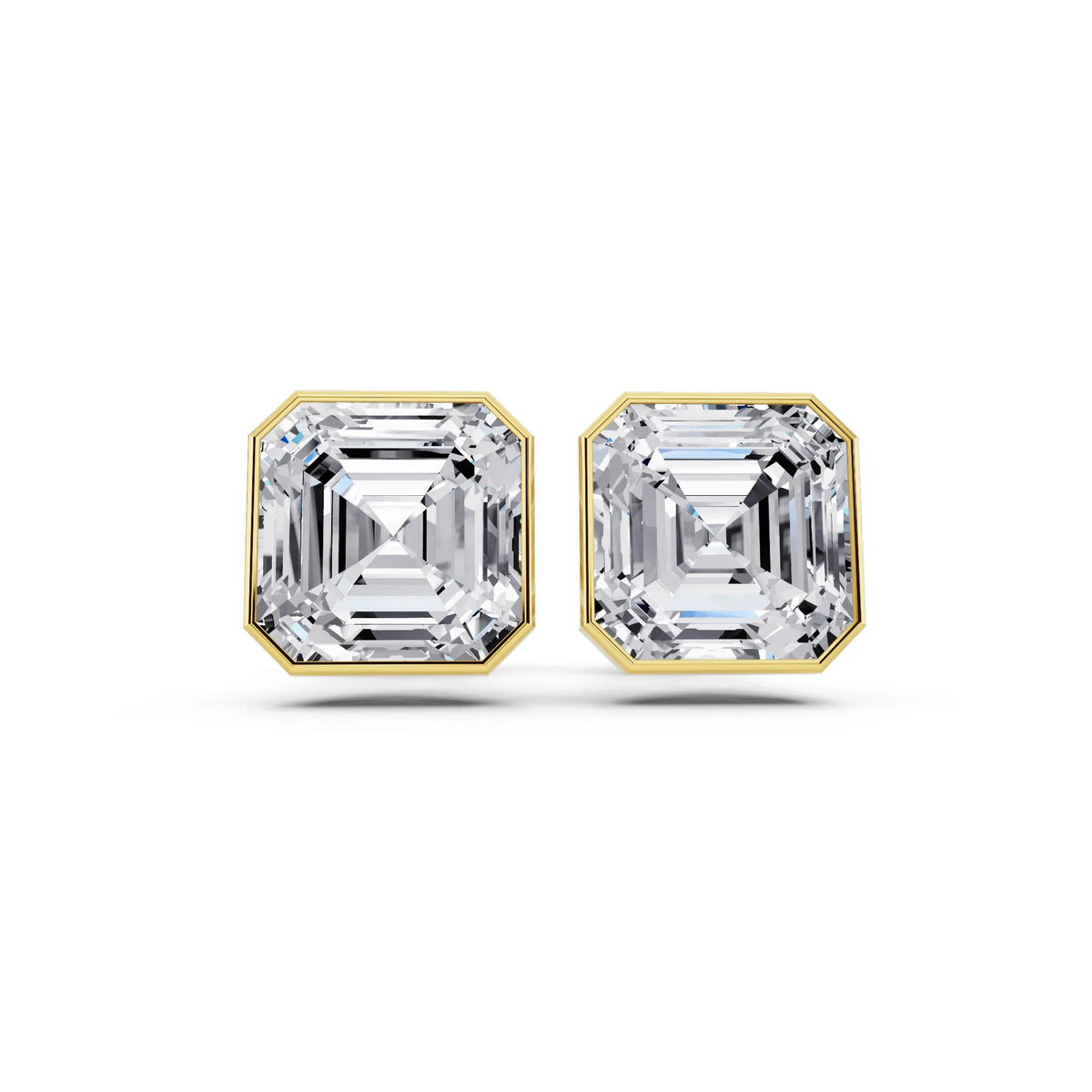 Yellow Gold Martini Bezel Asscher Lab Grown Diamond Stud Earrings, front view