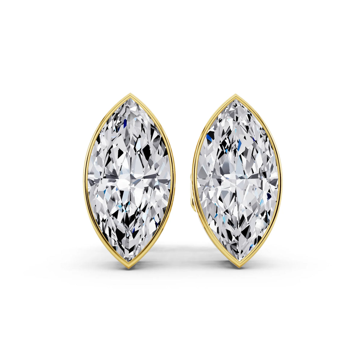 Yellow Gold Bezel Marquise Lab Grown Diamond Stud Earrings, front view