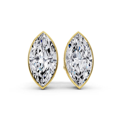 Yellow Gold Bezel Marquise Lab Grown Diamond Stud Earrings, front view