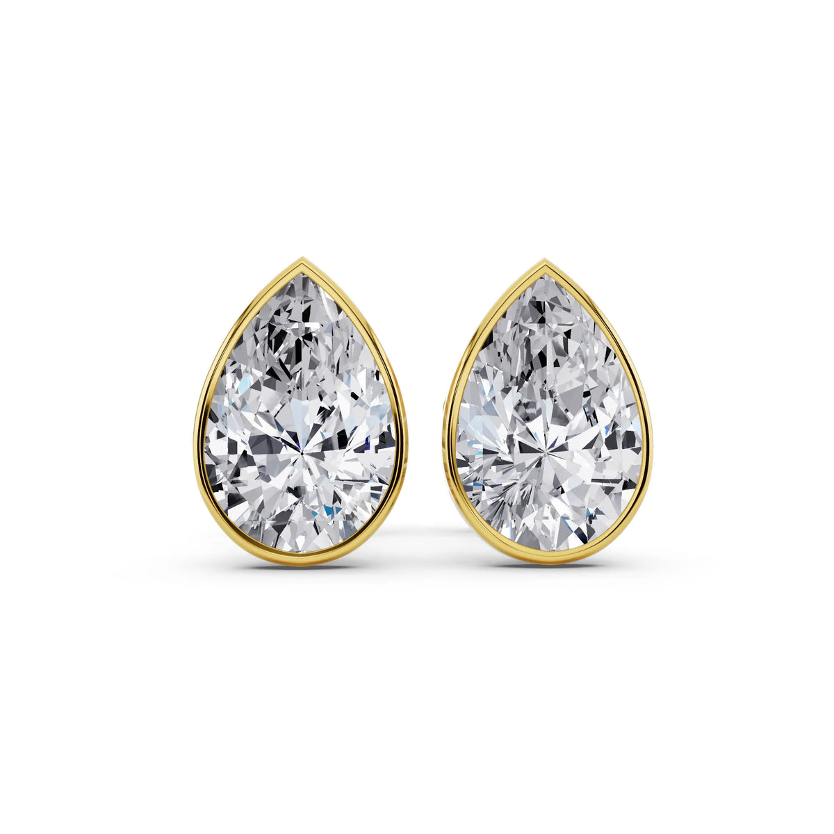 Yellow Gold Martini Bezel Pear Lab Grown Diamond Stud Earrings, front view