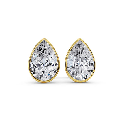 Yellow Gold Martini Bezel Pear Lab Grown Diamond Stud Earrings, front view