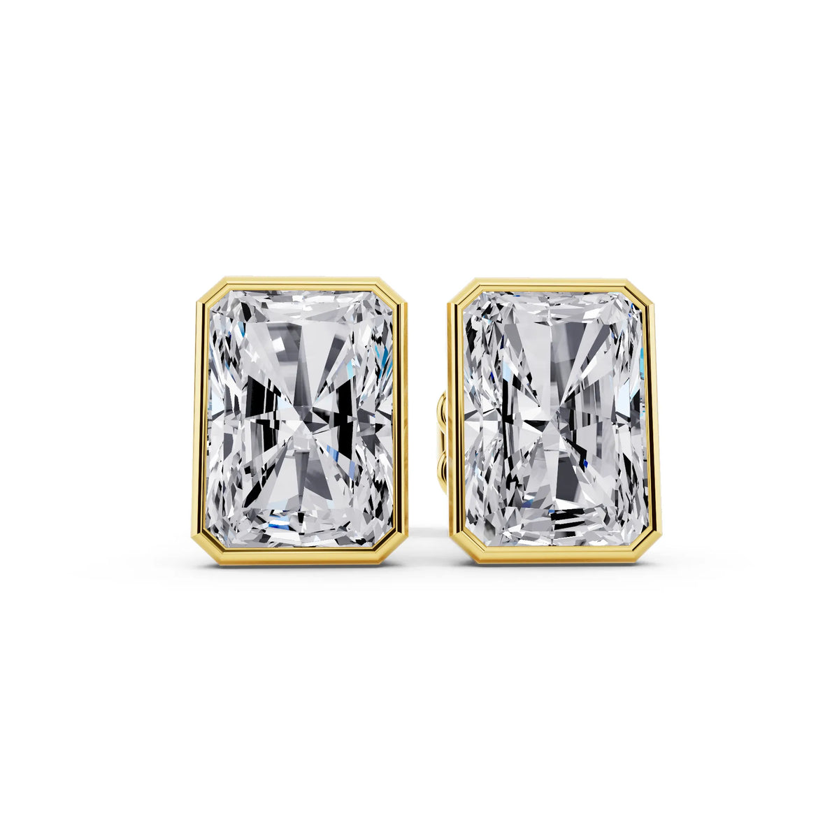 Yellow Gold Martini Bezel Radiant Lab Grown Diamond Stud Earrings, front view