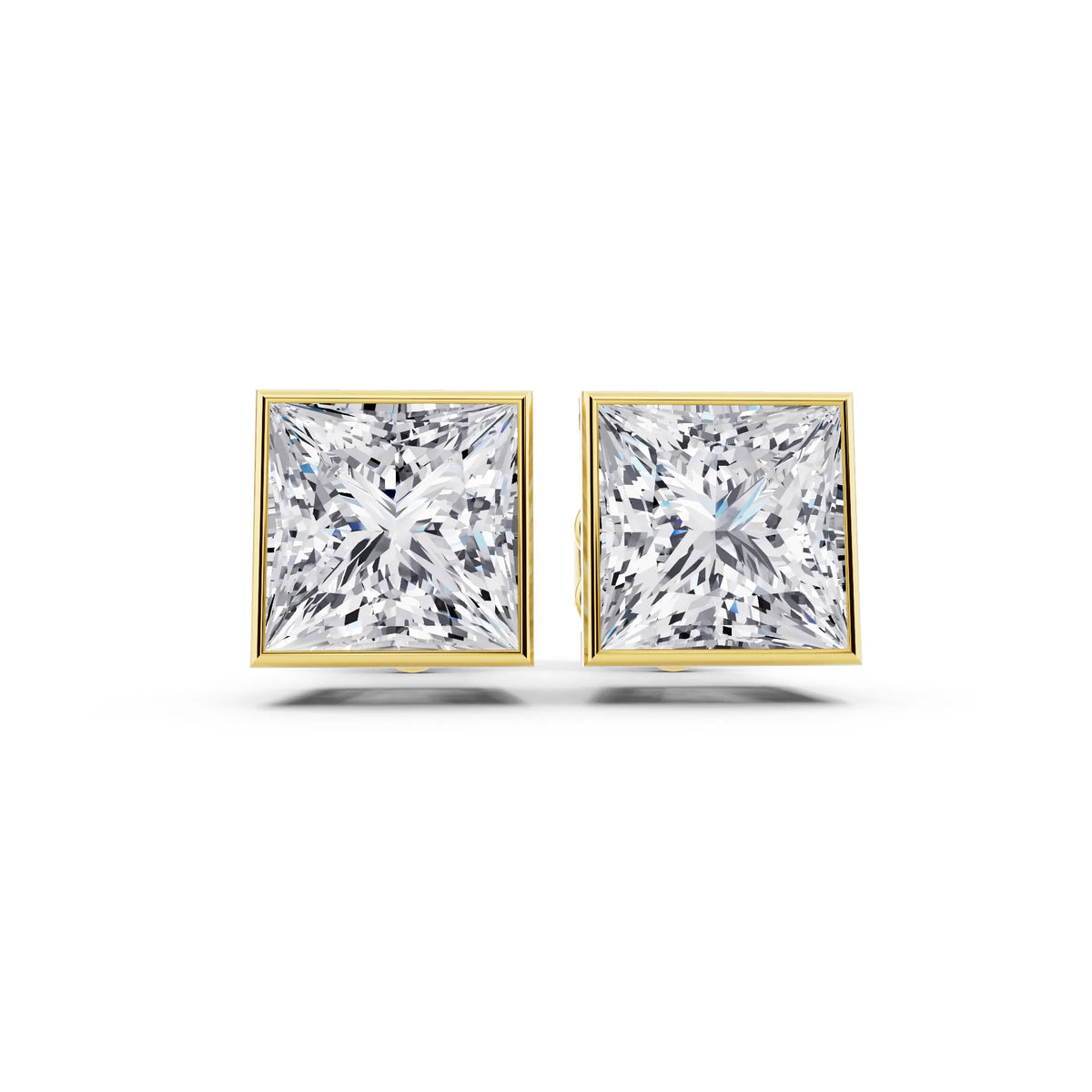 Yellow Gold Bezel Princess Lab Grown Diamond Stud Earrings, front view