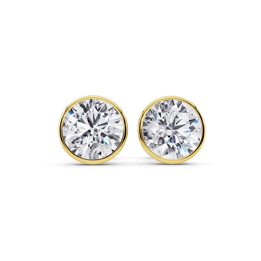 Yellow Gold Martini Bezel Round Lab Grown Diamond Stud Earrings, front view