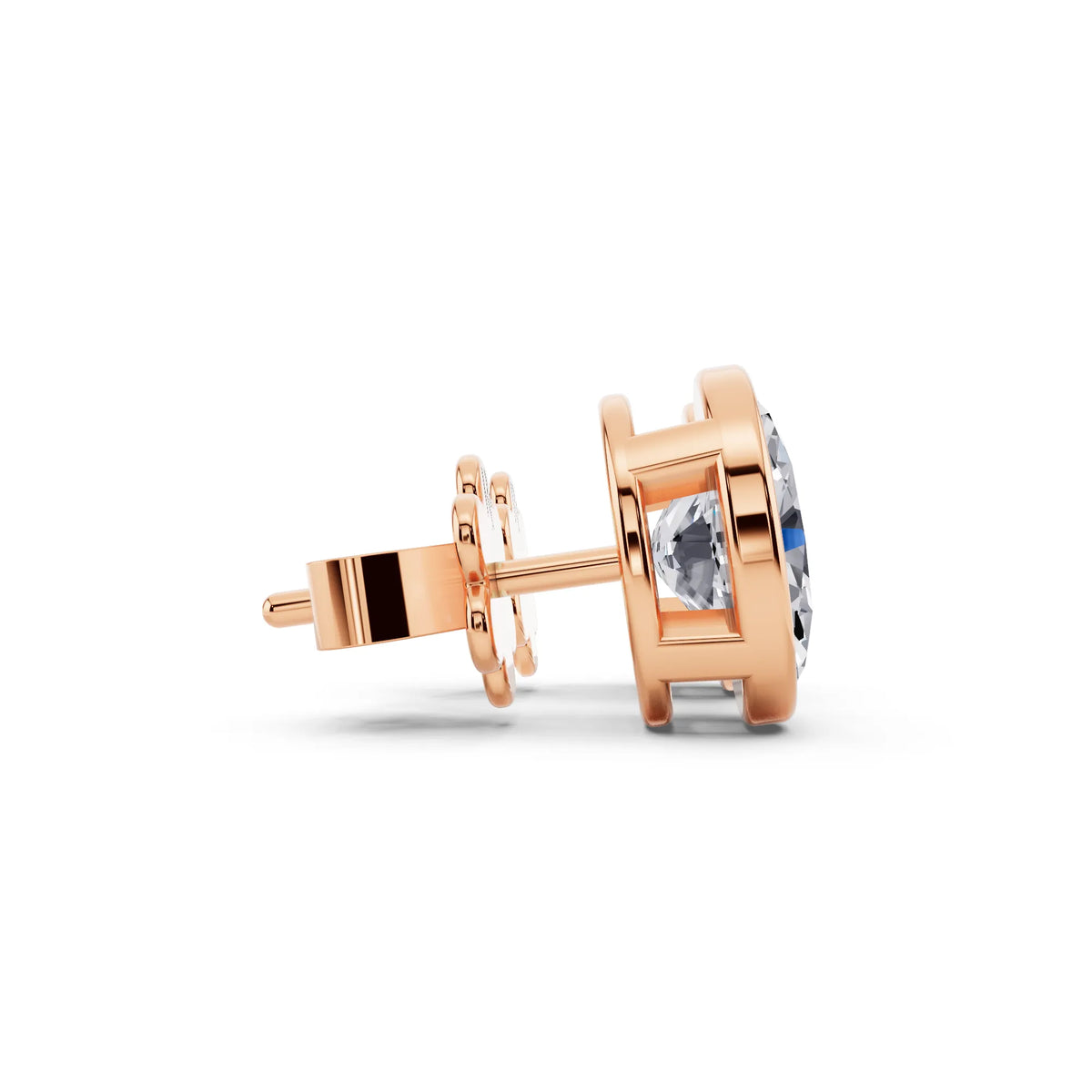 Rose Gold Bezel Oval Lab Grown Diamond Stud Earrings, side view