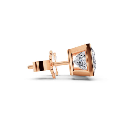 Rose Gold Bezel Princess Lab Grown Diamond Stud Earrings, side view