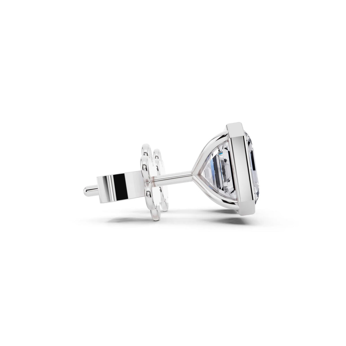 Martini Bezel Asscher Lab Grown Diamond Stud Earrings, side view