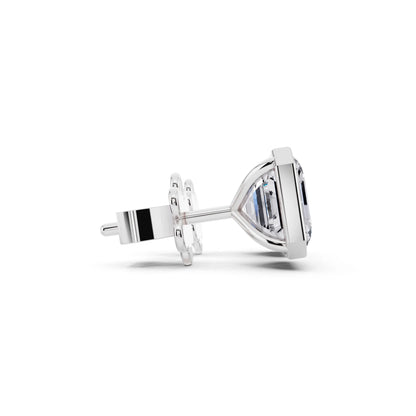 Martini Bezel Asscher Lab Grown Diamond Stud Earrings, side view
