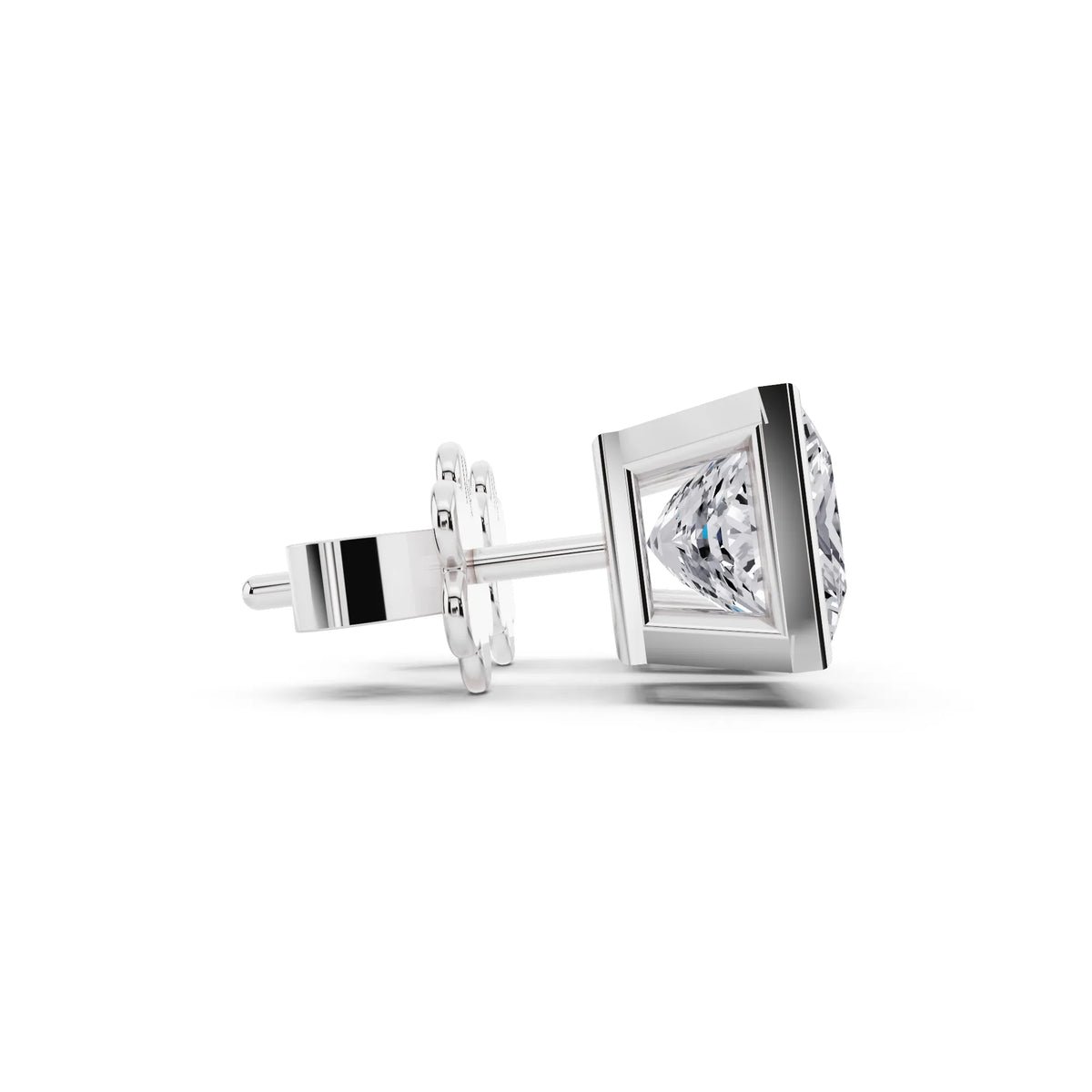 Bezel Princess Lab Grown Diamond Stud Earrings, side view
