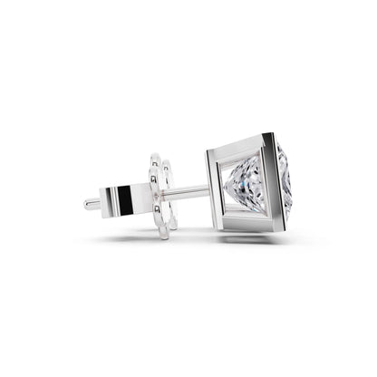 Bezel Princess Lab Grown Diamond Stud Earrings, side view