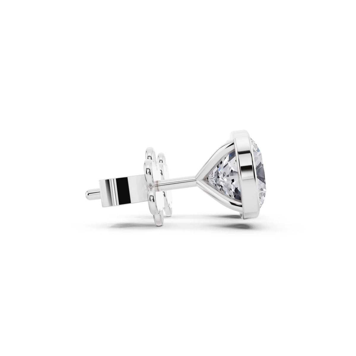 Martini Bezel Cushion Lab Grown Diamond Stud Earrings, side view