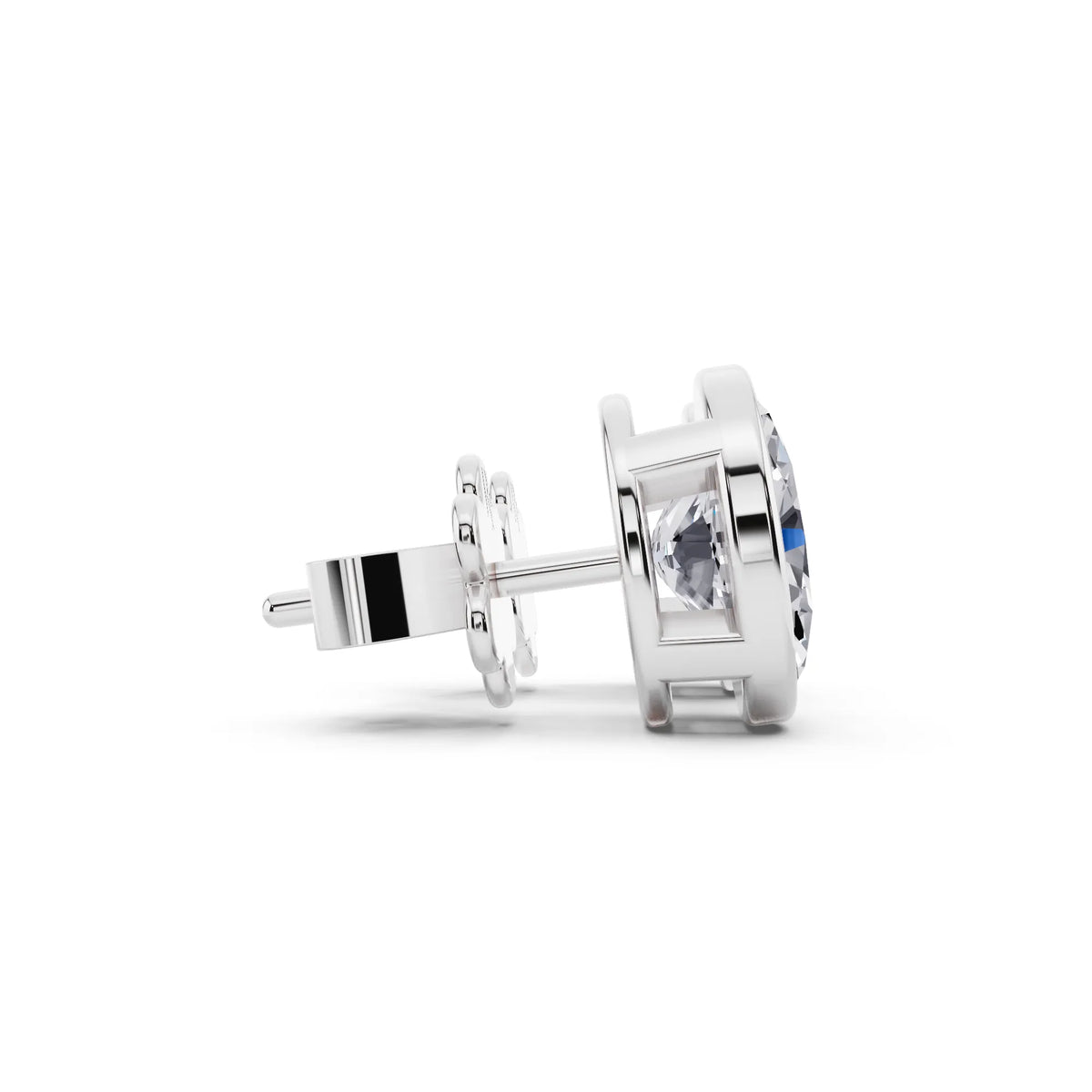 Bezel Oval Lab Grown Diamond Stud Earrings, side view