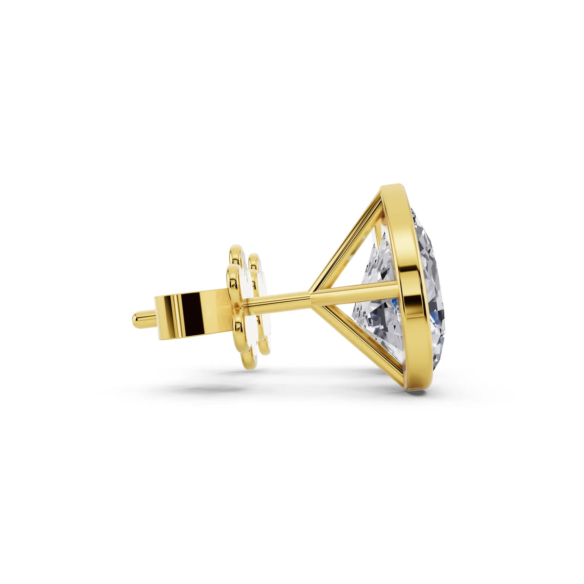 Yellow Gold Martini Bezel Pear Lab Grown Diamond Stud Earrings, side view