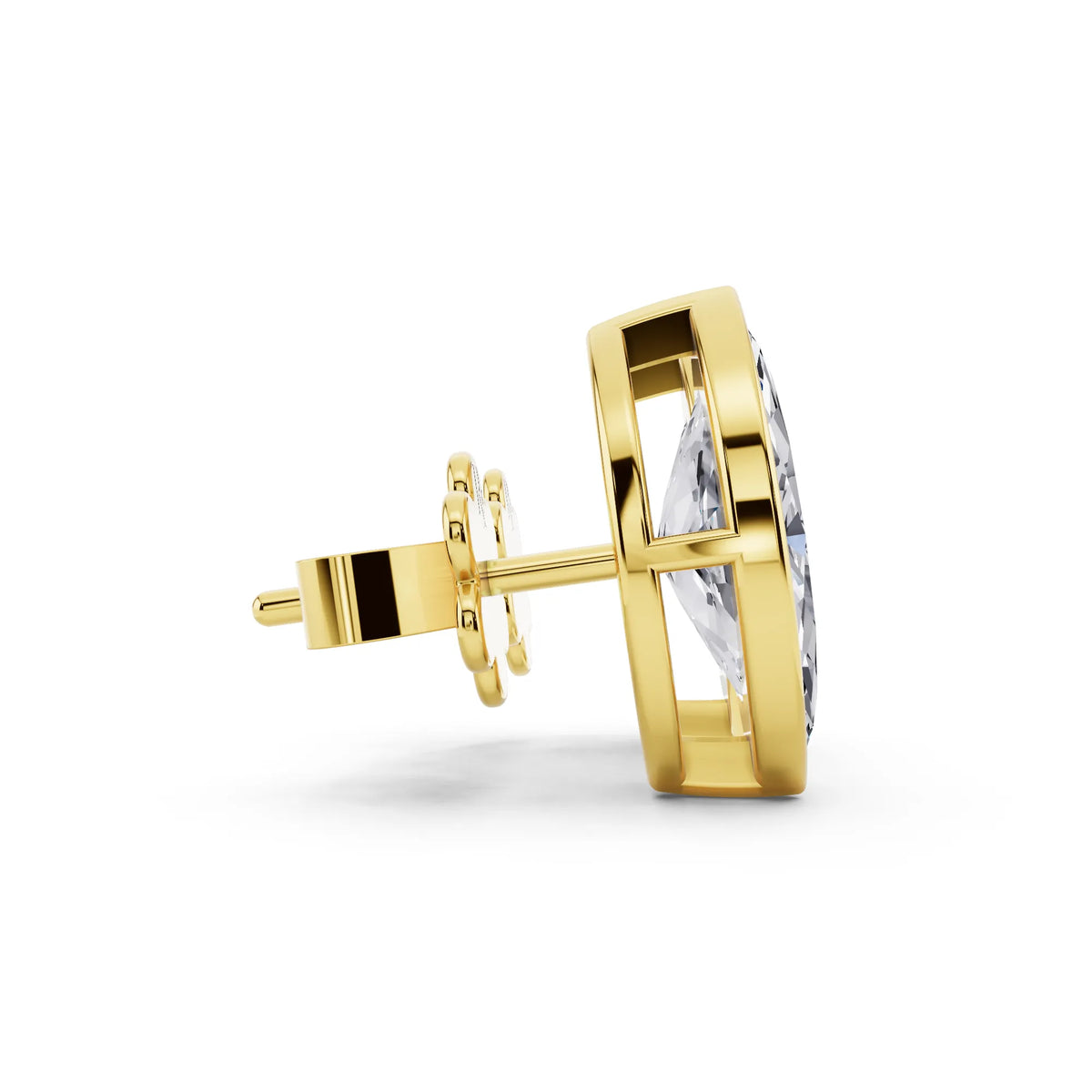 Yellow Gold Bezel Marquise Lab Grown Diamond Stud Earrings, side view