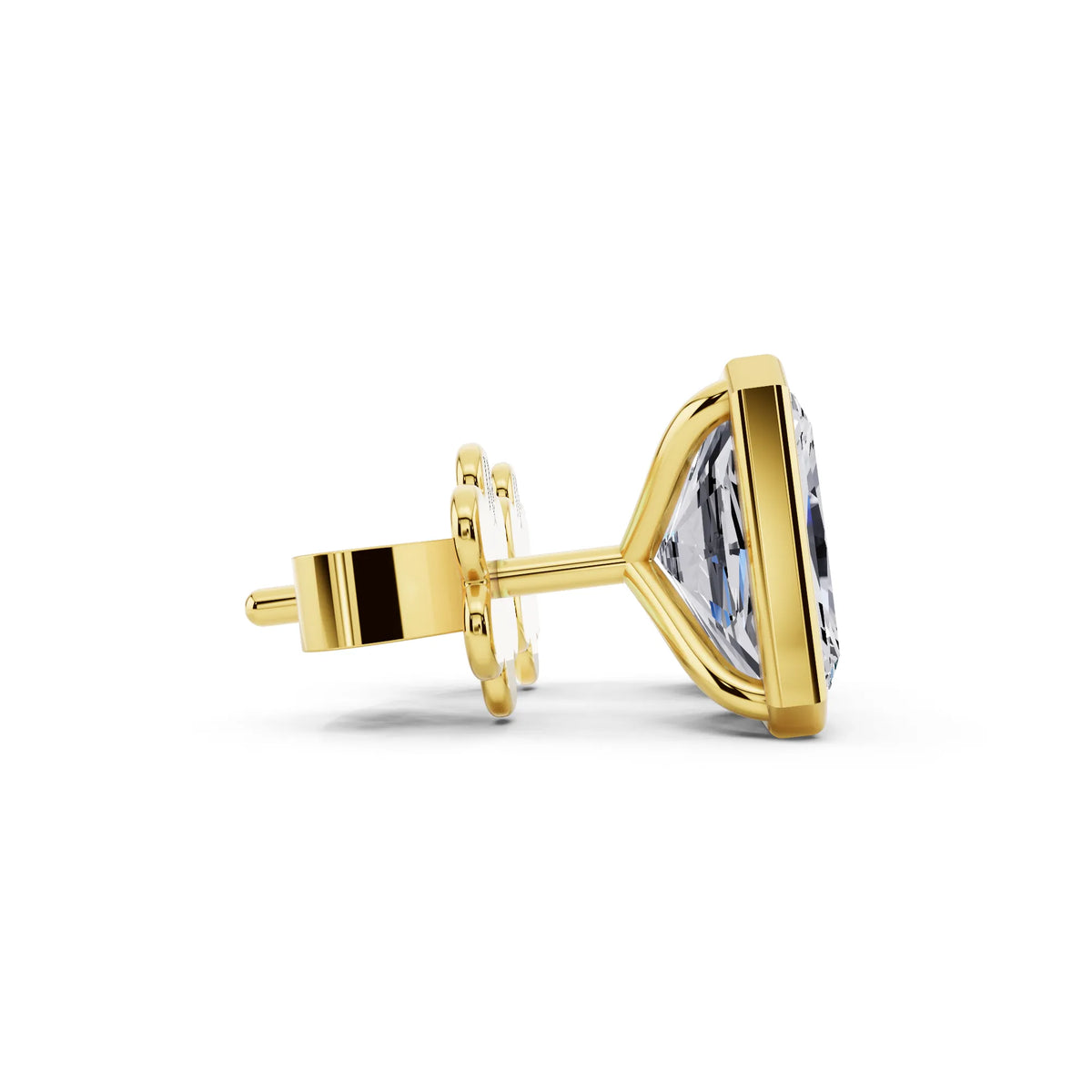 Yellow Gold Martini Bezel Radiant Lab Grown Diamond Stud Earrings, side view