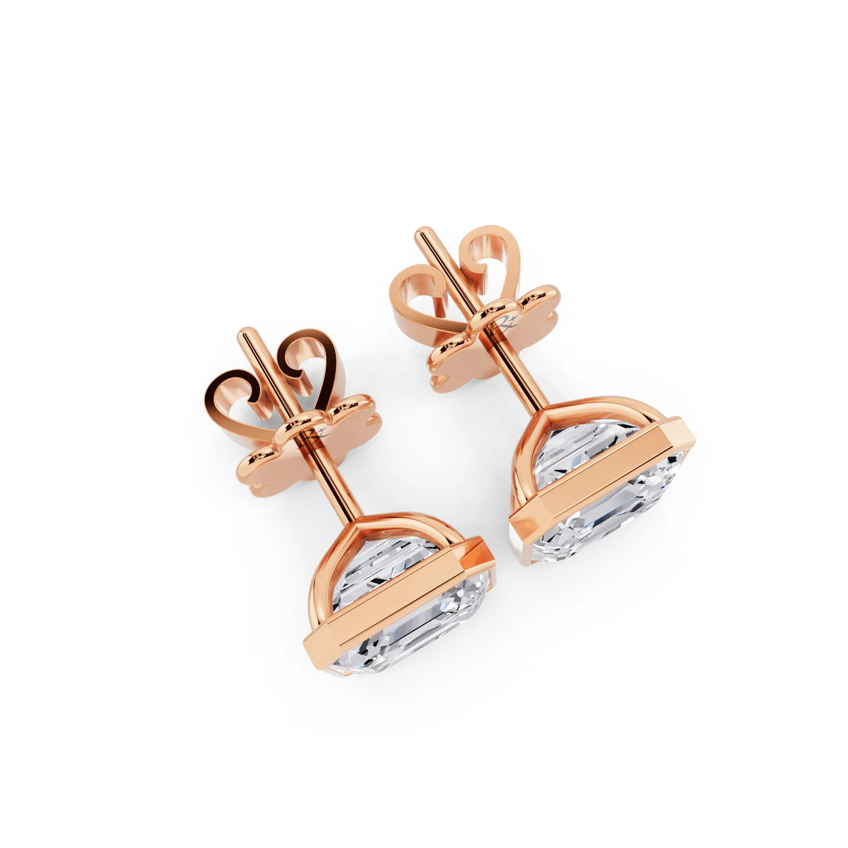 Rose Gold Martini Bezel Asscher Lab Grown Diamond Stud Earrings, top view