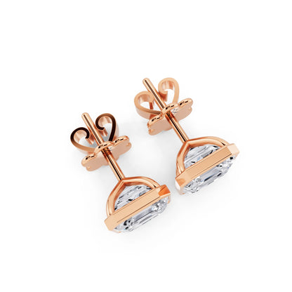 Rose Gold Martini Bezel Asscher Lab Grown Diamond Stud Earrings, top view
