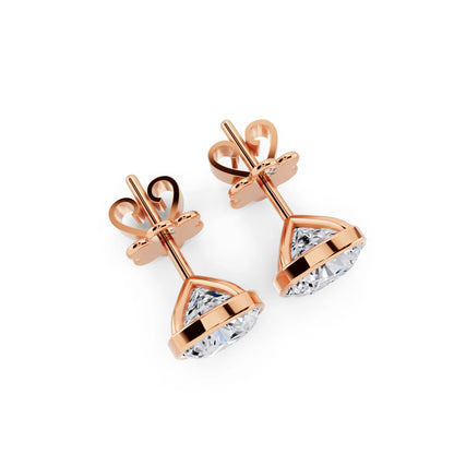 Rose Gold Martini Bezel Cushion Lab Grown Diamond Stud Earrings, top view