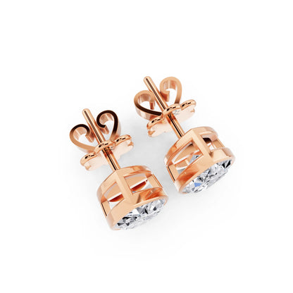 Rose Gold Bezel Marquise Lab Grown Diamond Stud Earrings, top view