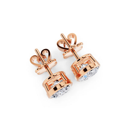 Rose Gold Bezel Oval Lab Grown Diamond Stud Earrings, top view
