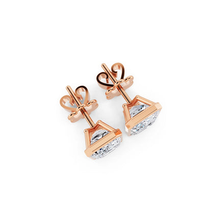 Rose Gold Martini Bezel Emerald Lab Grown Diamond Stud Earrings, top view