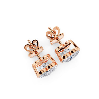 Bezel heart cut diamond stud earrings rose gold top view