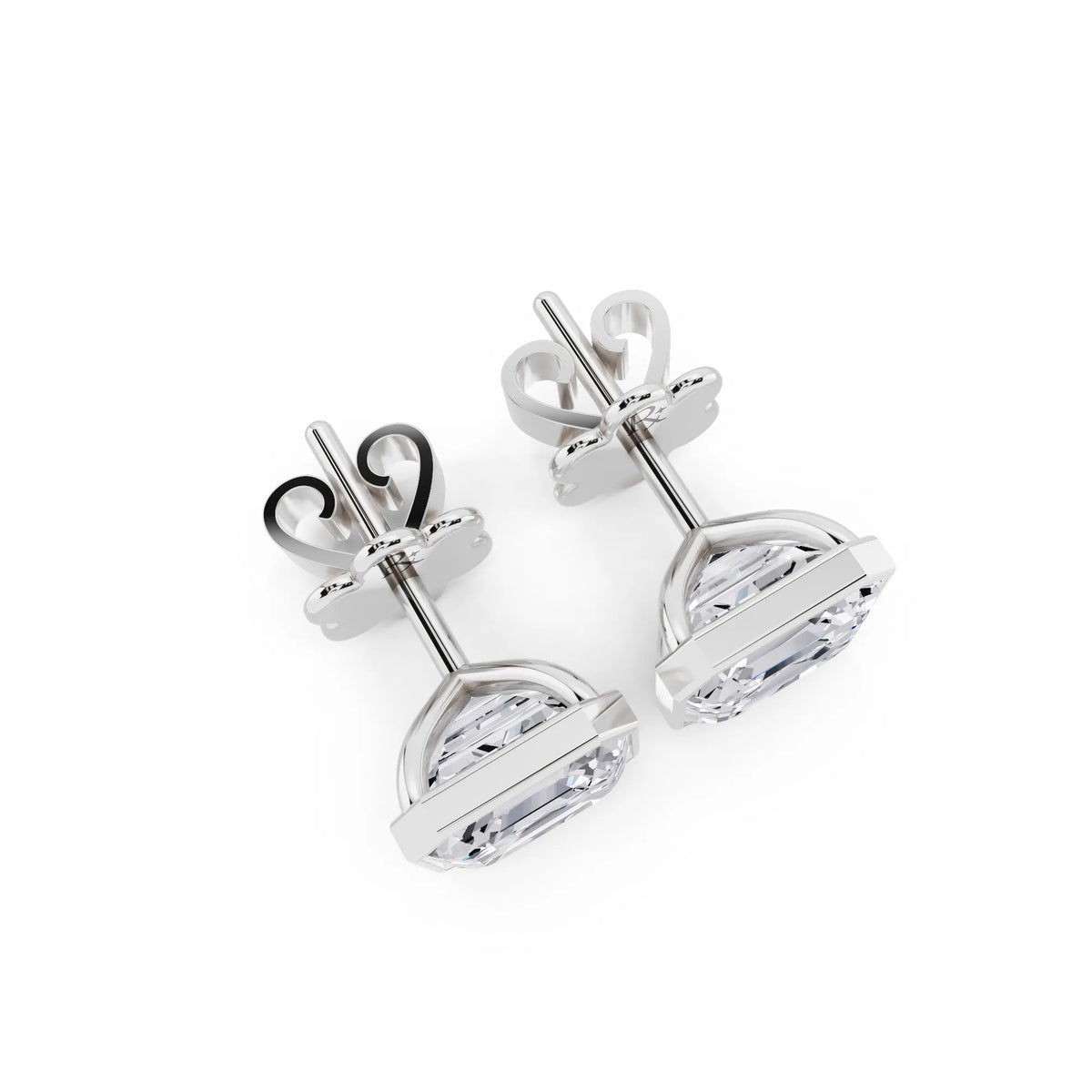 Martini Bezel Asscher Lab Grown Diamond Stud Earrings, top view