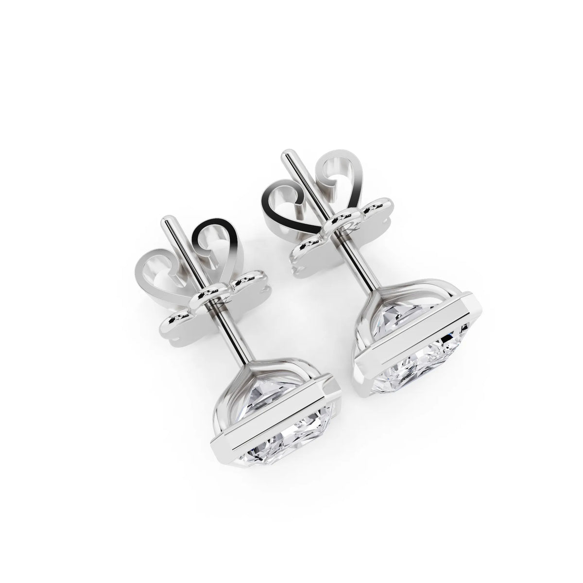 Martini Bezel Radiant Lab Grown Diamond Stud Earrings, top view