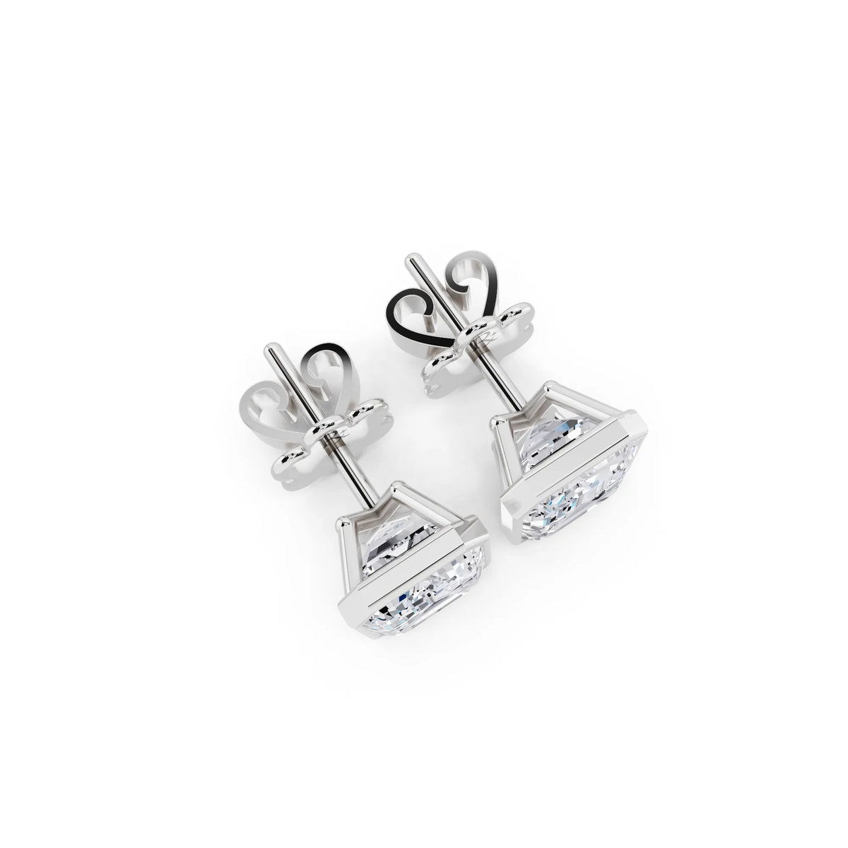 Martini Bezel Emerald Lab Grown Diamond Stud Earrings, top view