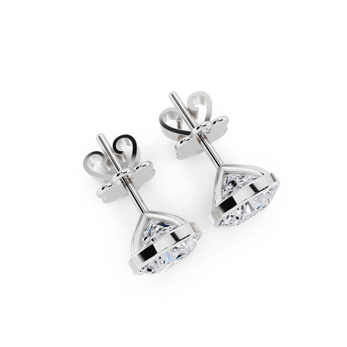 Martini Bezel Cushion Lab Grown Diamond Stud Earrings, top view